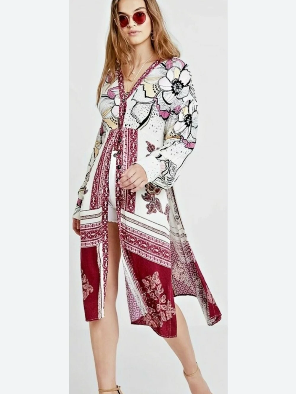 Free People C'est Moi Mixed Print Maxi Kimono - Picture 1 of 7